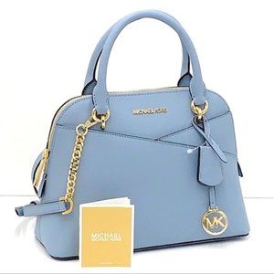 Michael Kors Jet Set Travel Medium Dome Satchel Crossbody Leather Chambray